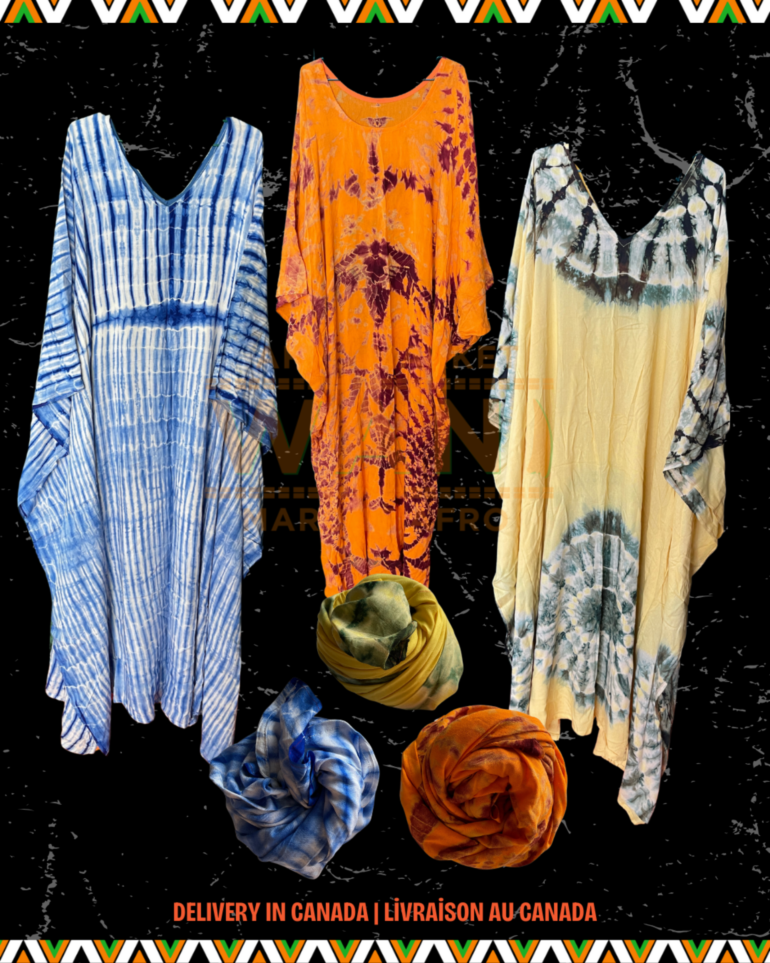 Tie-dye cotton dress with scarf - Robe en coton tie-dye avec foulard